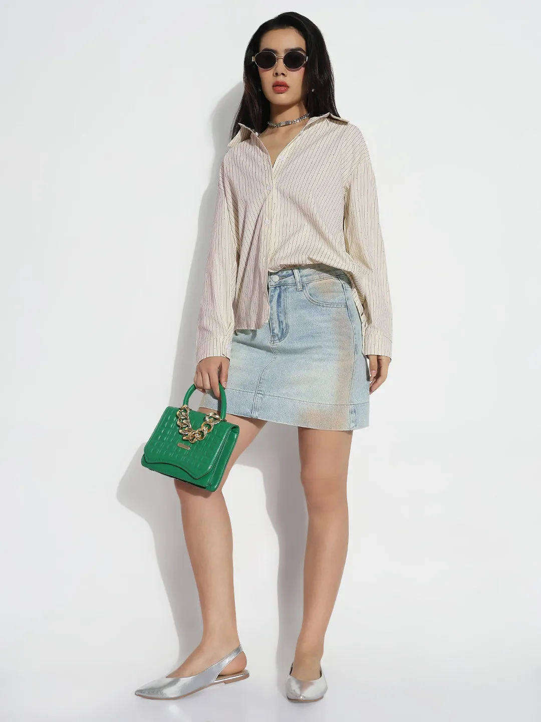 Women's Oversized Cream Striped Shirt Chic Vibes