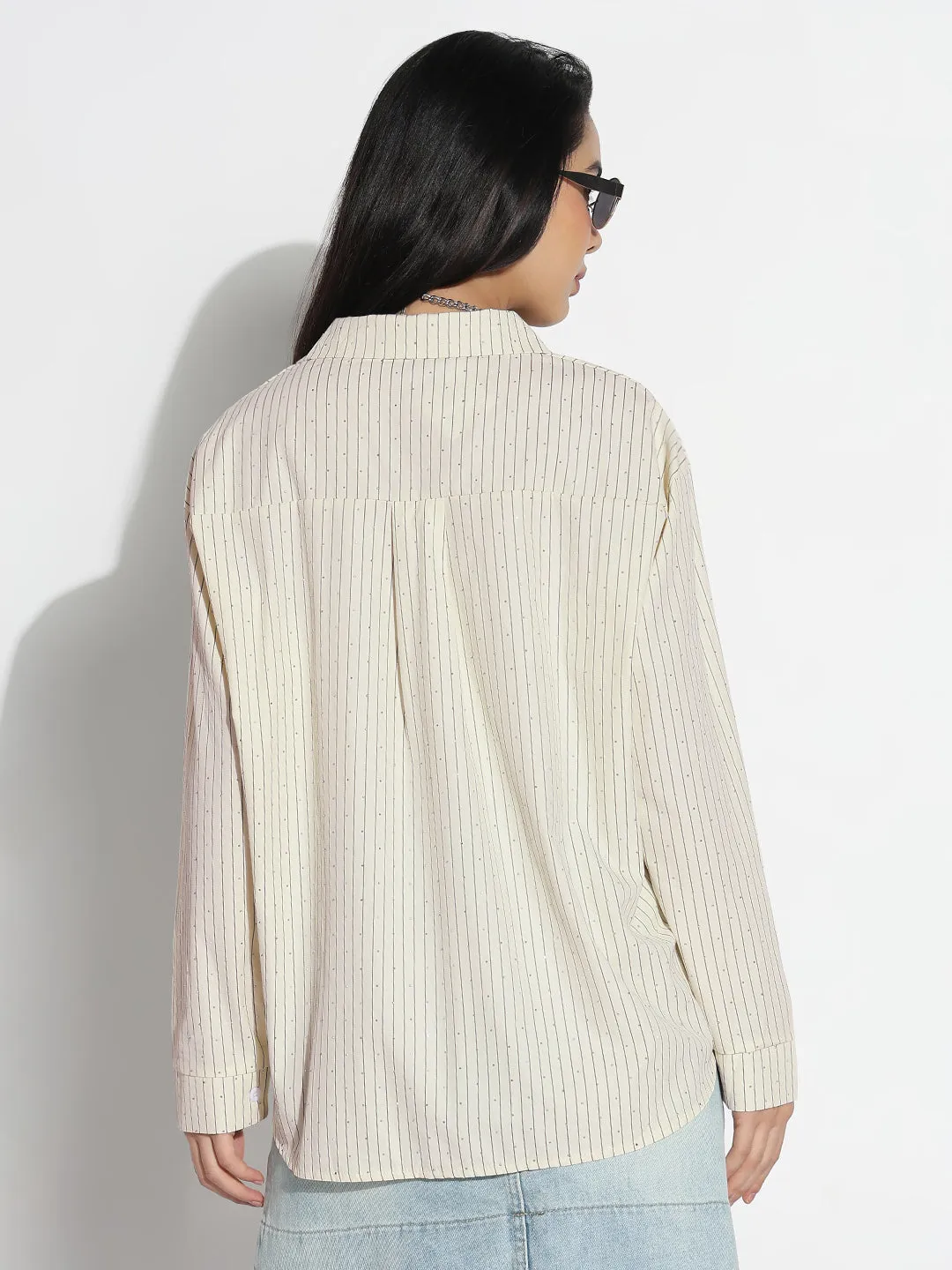 Performance Layer insulated Women's Oversized Cream Striped Shirt