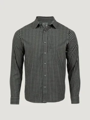 Chic Design Recycled Polyester Thread Black   Mercury Green Gingham Long Sleeve Button Up