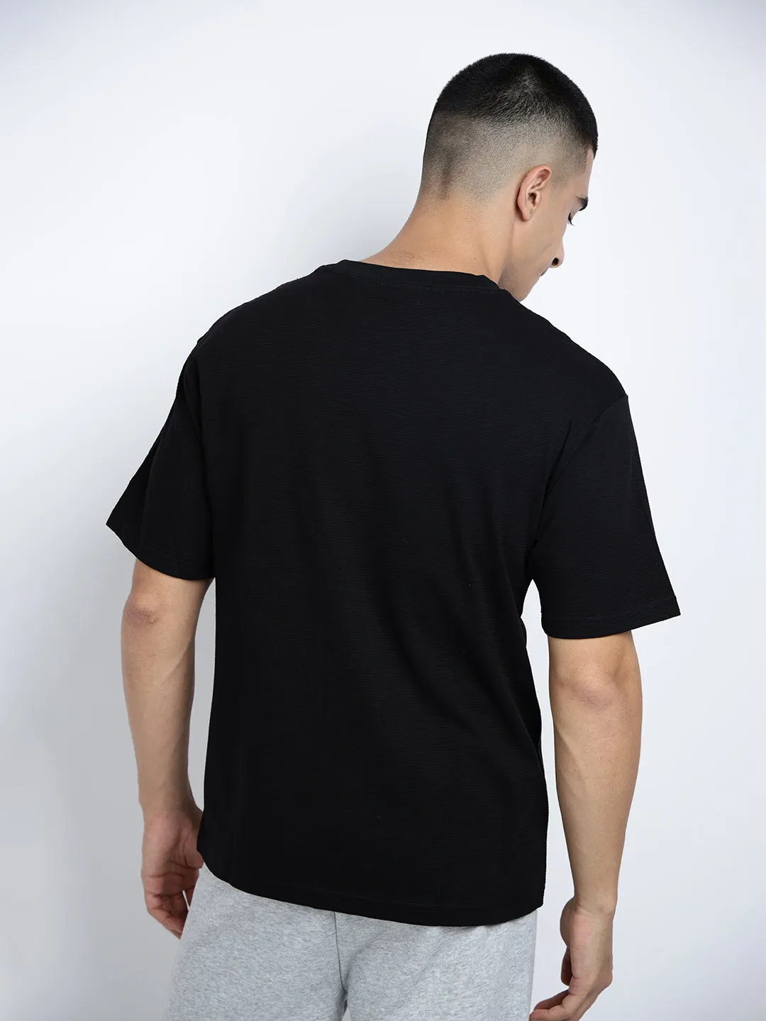 Men's Black Short Sleeves Round Neck Oversized T-Shirt All-Purpose Comfort Slim Silhouette