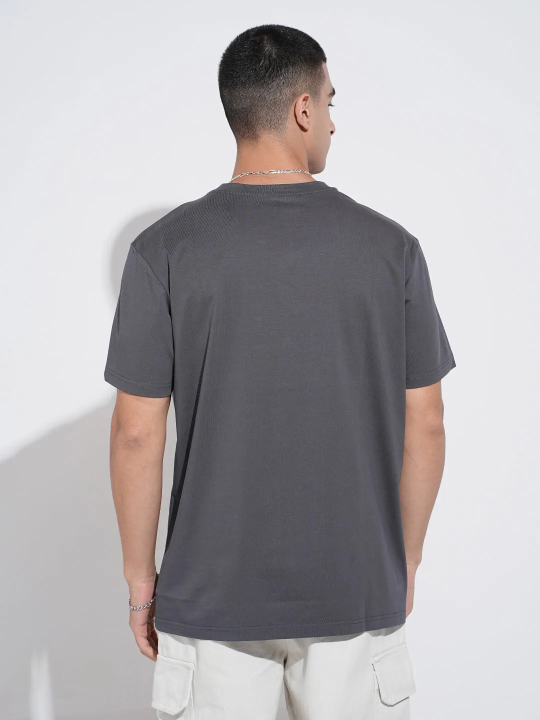 Cross Grain Knit Men's Graphic Print Grey Short Sleeves Round Neck Relaxed Fit T-Shirt