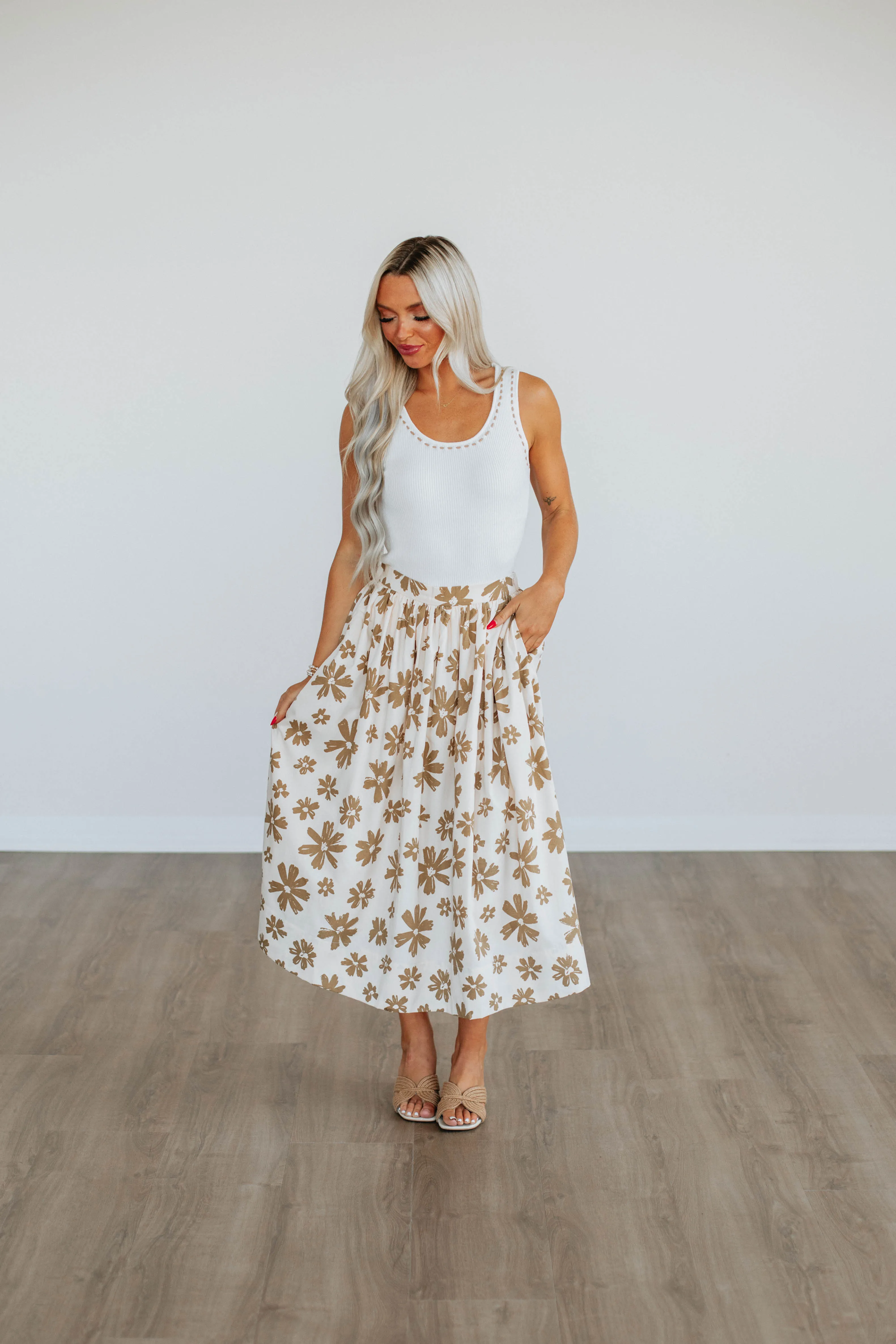 Street Ready Breezy Flow Perri Floral Midi Skirt