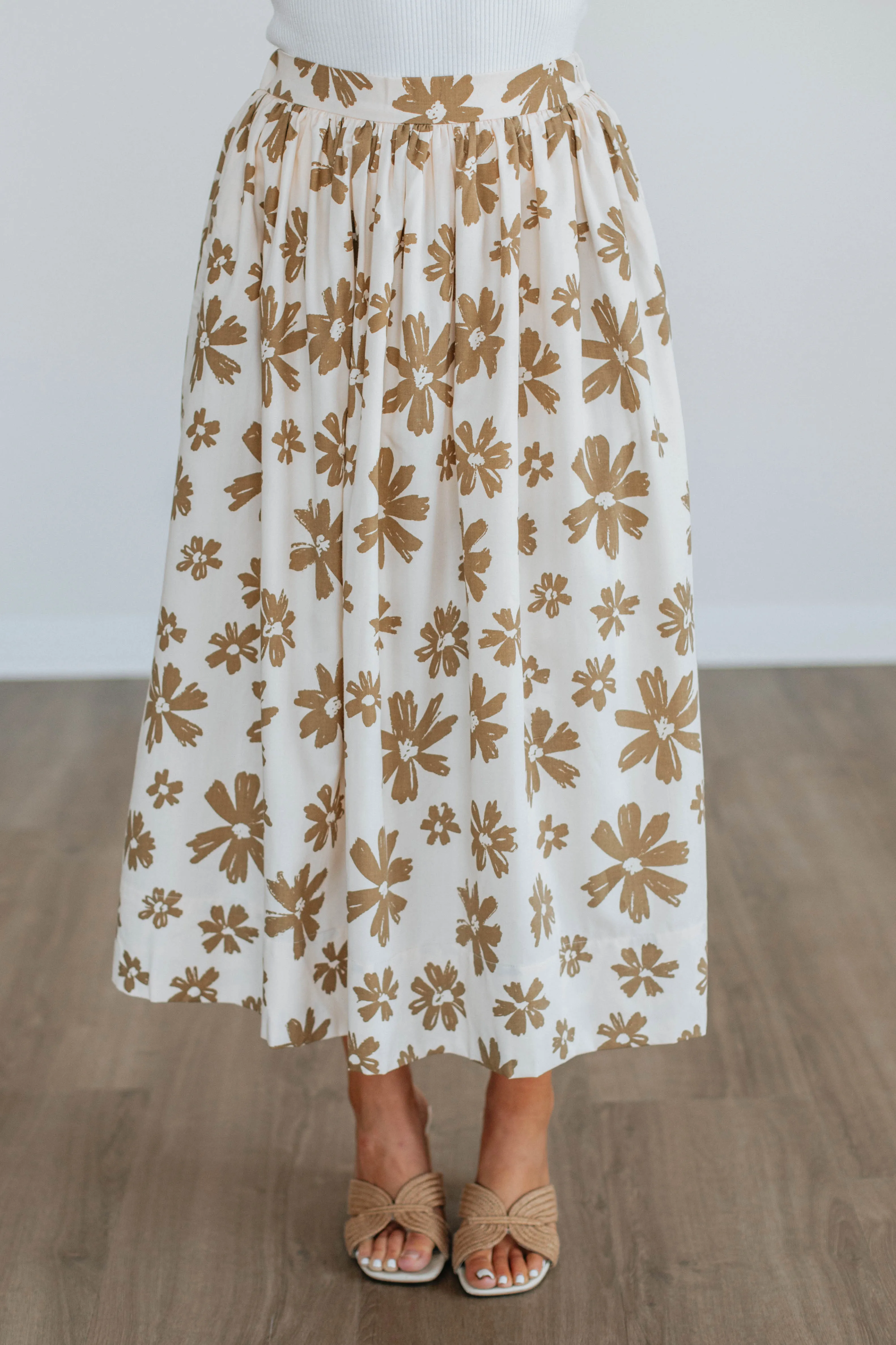 Perri Floral Midi Skirt Breathable Material