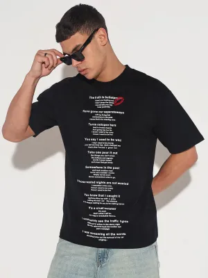 Men's Typography Black Graphic Printed  Round Neck T-Shirt ZeroDistressFinish Minimalist Comfort
