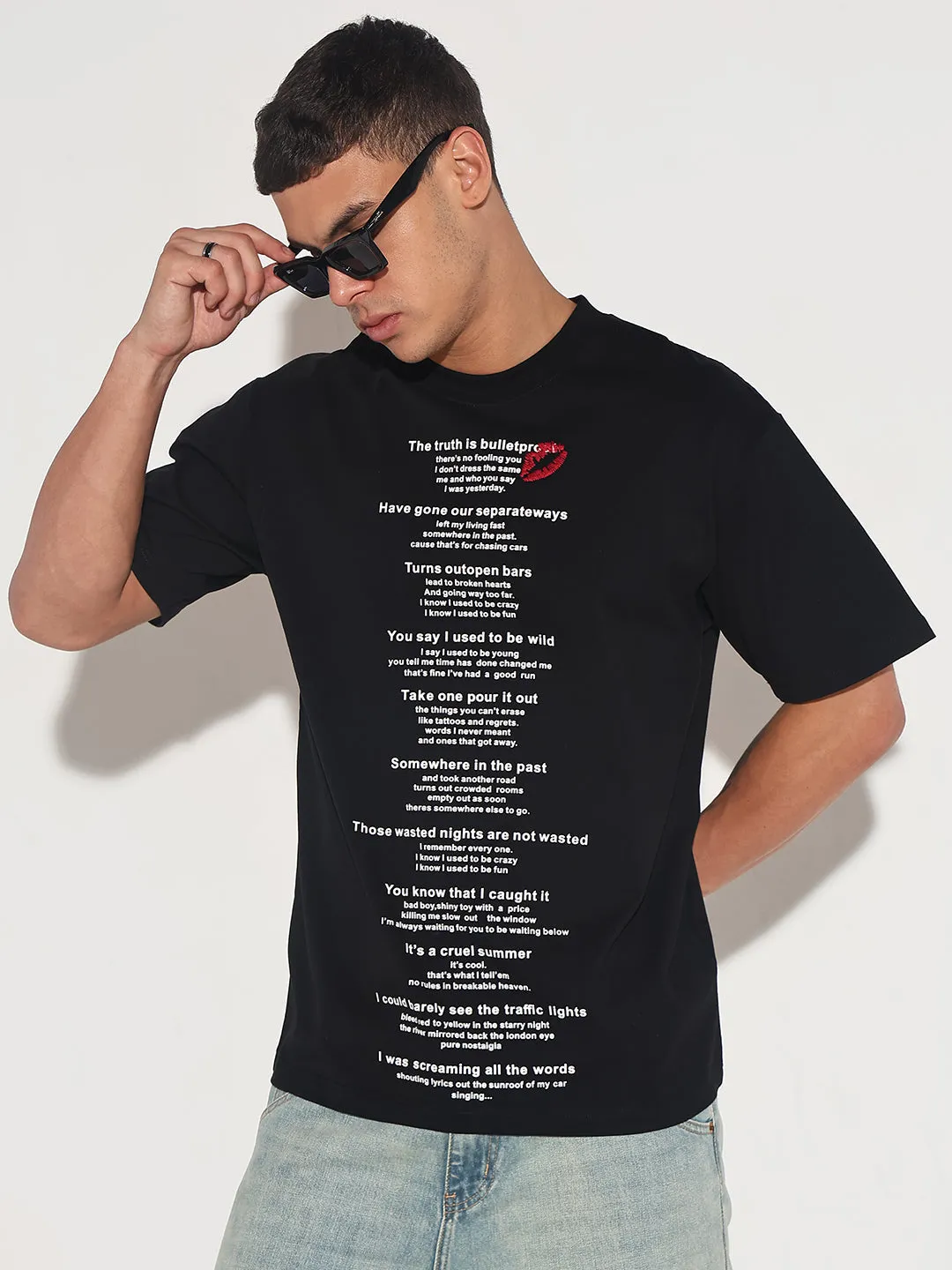 Men's Typography Black Graphic Printed  Round Neck T-Shirt ZeroDistressFinish Minimalist Comfort