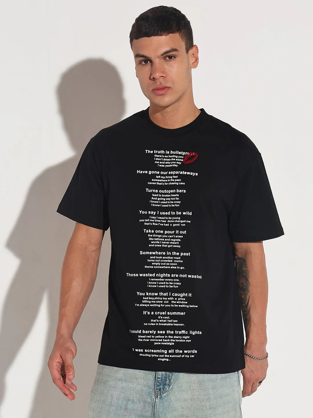 Men's Typography Black Graphic Printed  Round Neck T-Shirt right size