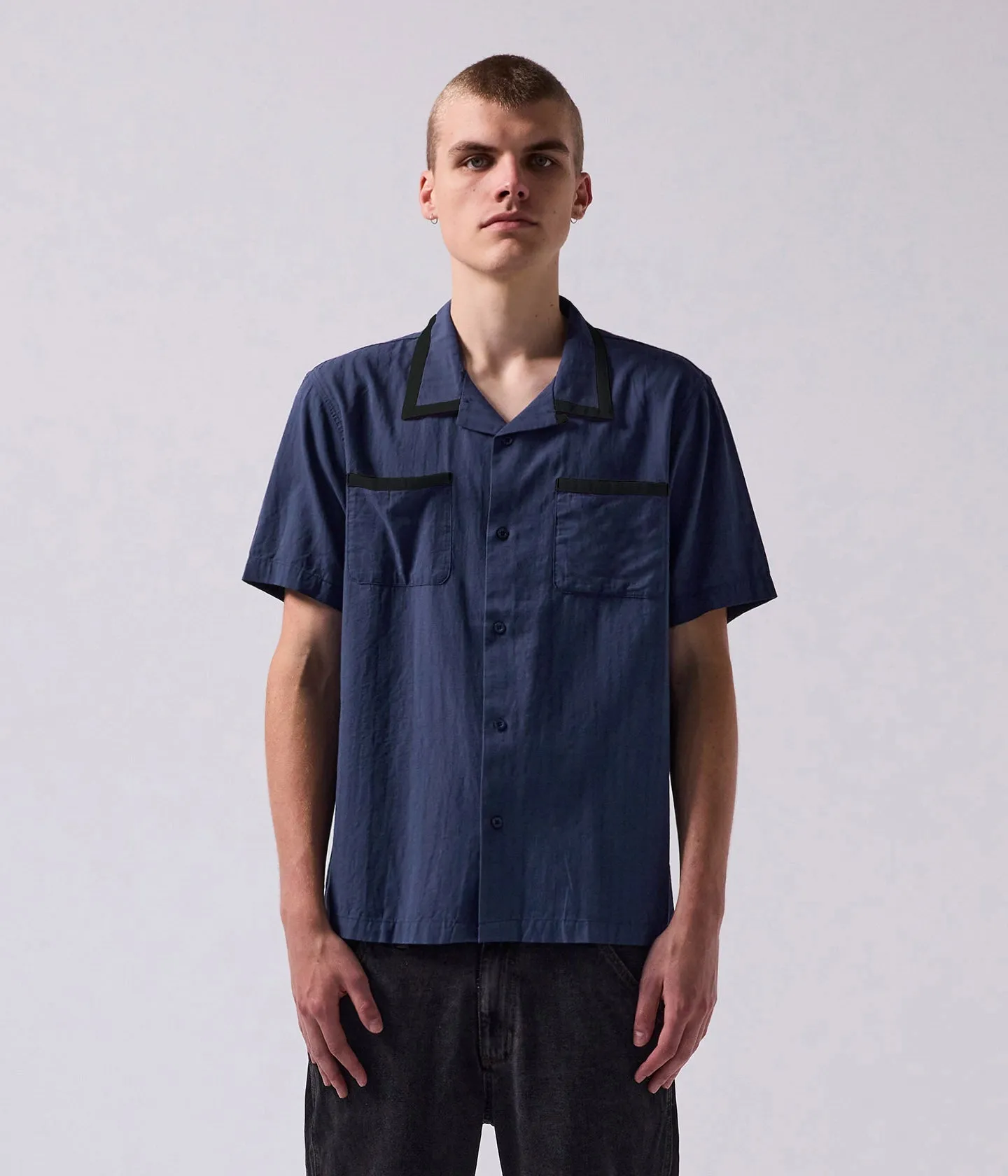 quick-drying Anti-bacterial PINSTRIPE MARILYN SS SHIRT  // NAVY