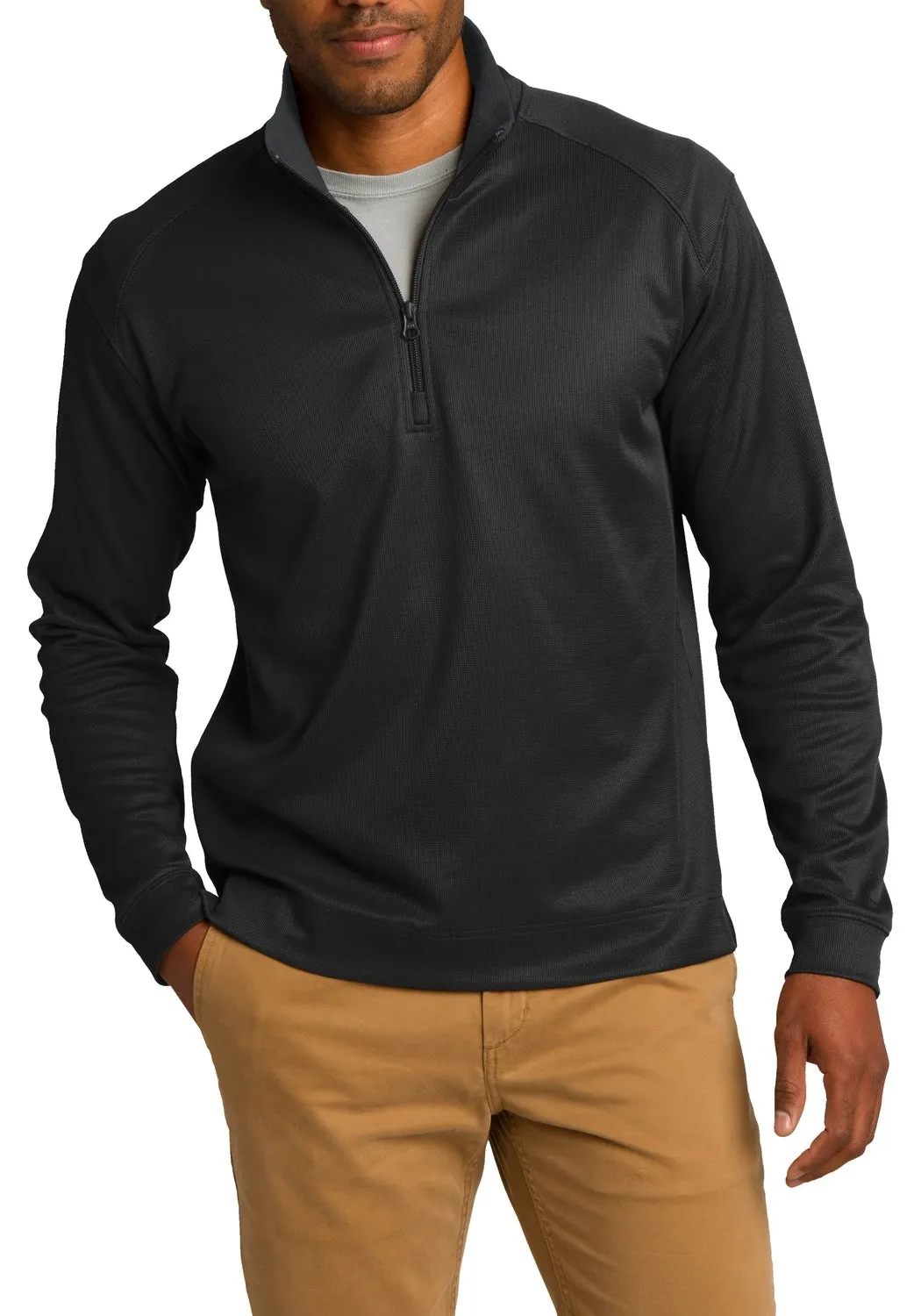 JustBlanks Men's Long Sleeve Vertical Texture Quarter-Zip Pullover Oversized Collar Style