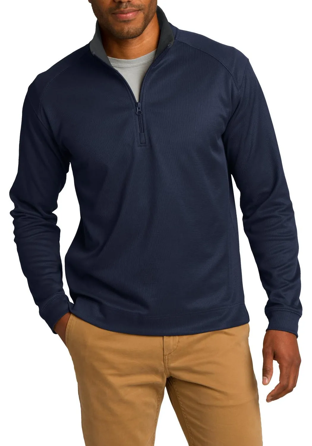 FourWay Stretch Daily Piece JustBlanks Men's Long Sleeve Vertical Texture Quarter-Zip Pullover