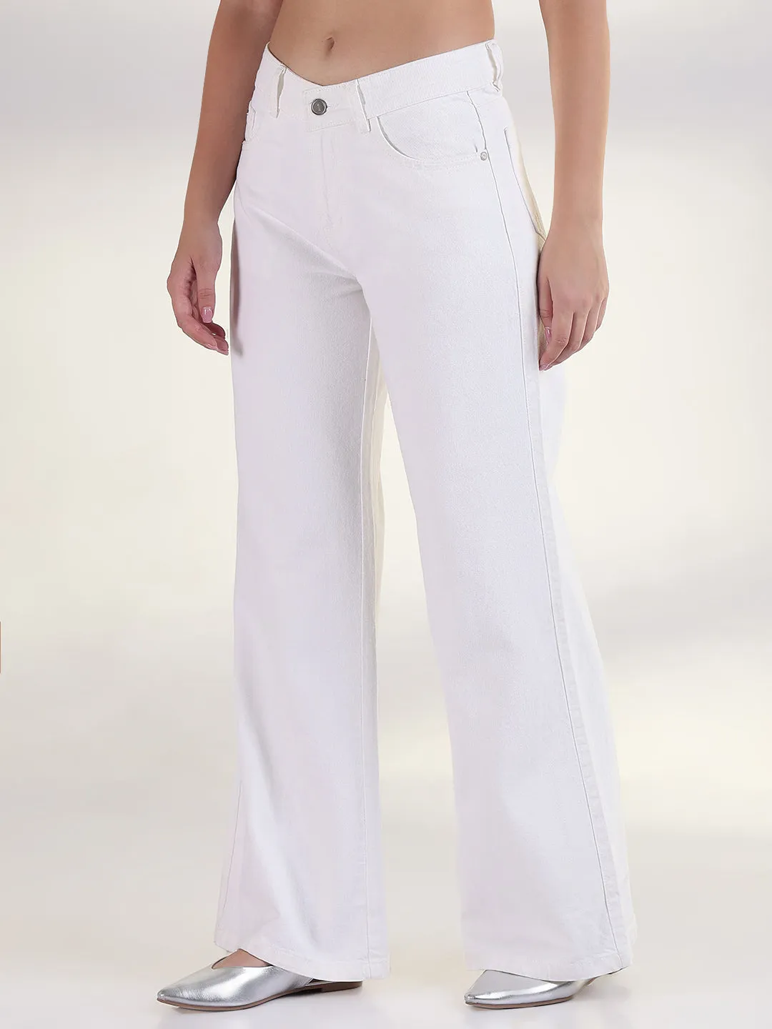 Go-To Garment Women's Solid White Wide Leg Jean
