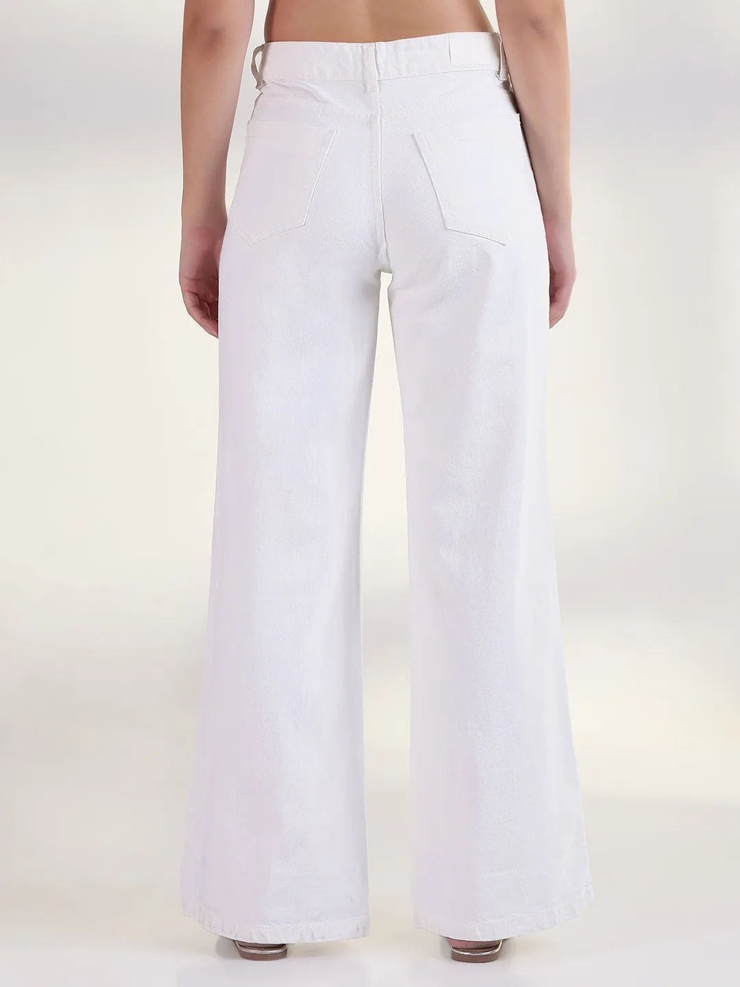 Women's Solid White Wide Leg Jean Spring Mood Party Look Classic Urban Explorer Evening Stroll Casual Friday