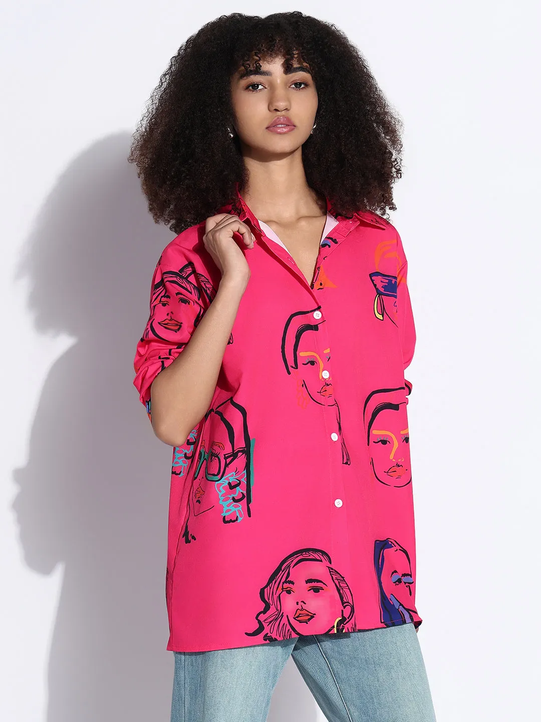 Striped modernity Beach Wear Women's Graphic Pink Oversized Shirt