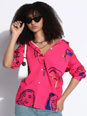 Women's Graphic Pink Oversized Shirt Comfort Design