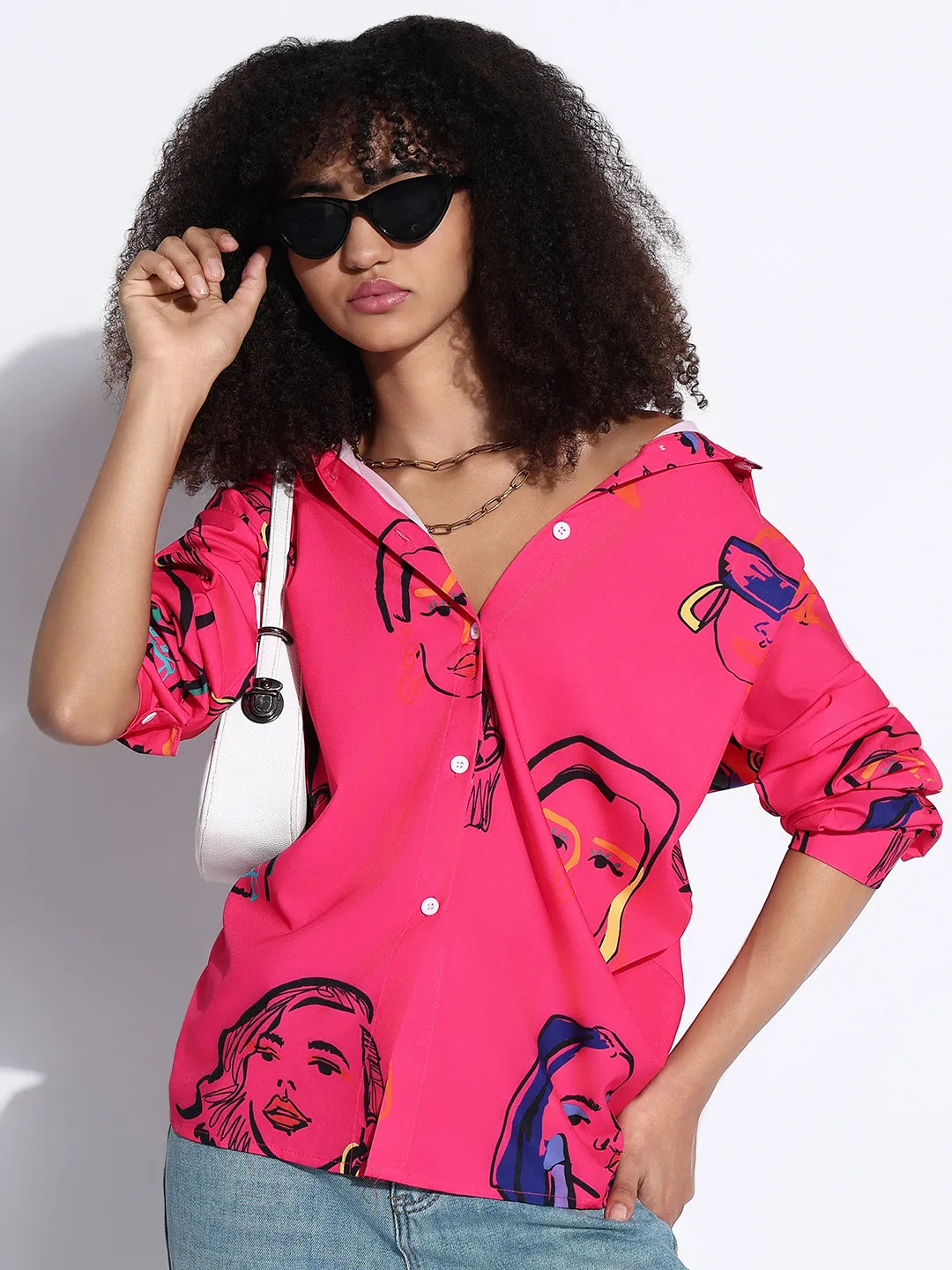 Women's Graphic Pink Oversized Shirt Comfort Design