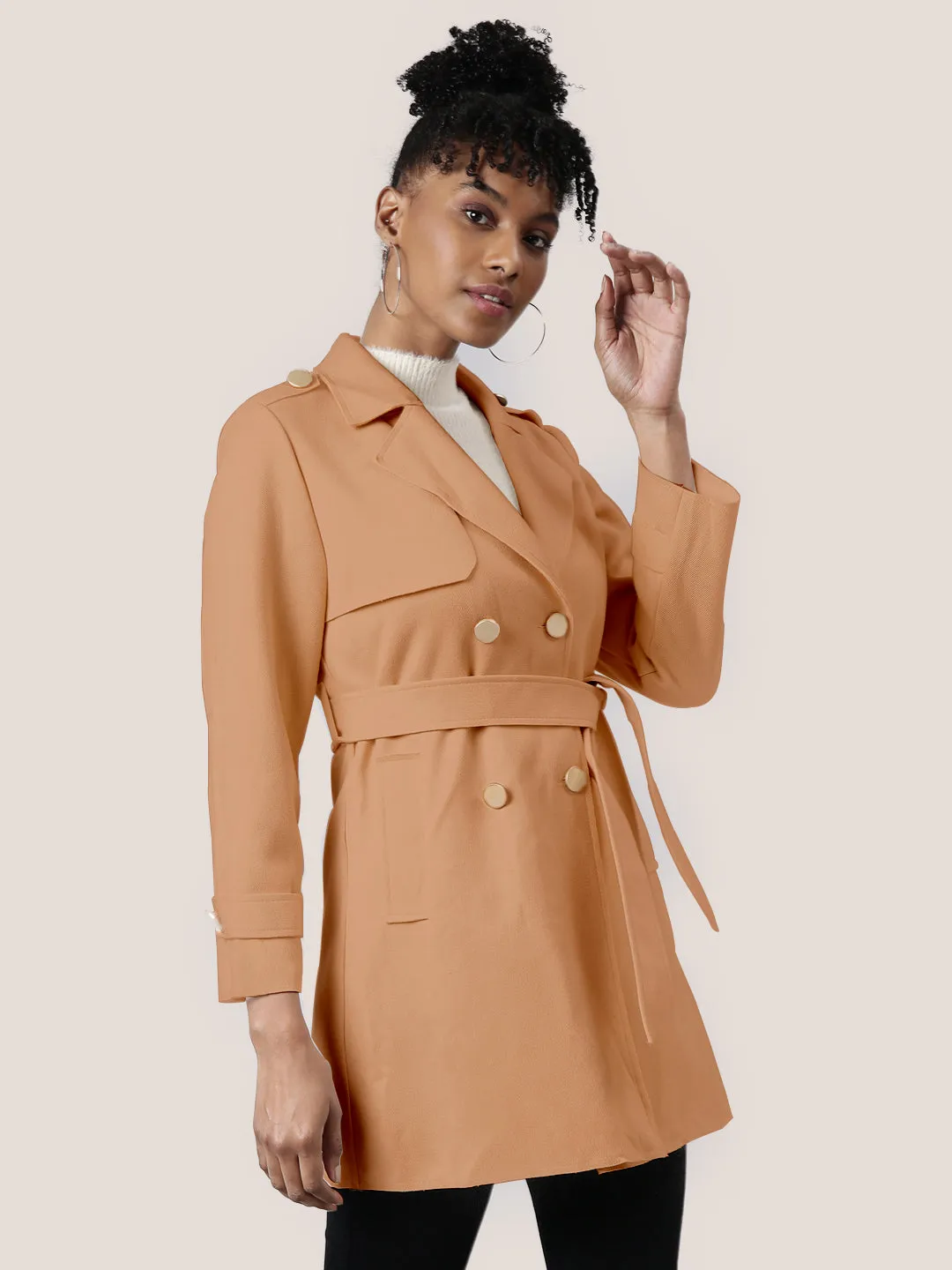 Light Look Moisture Wicking Inner Layer Women's Solid Brown Longline Trench Coat with Belt