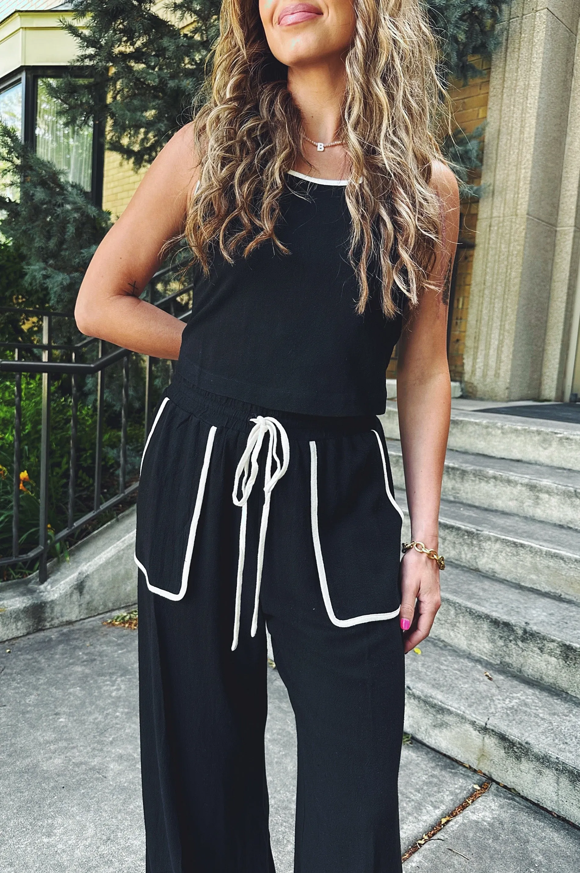 Outlined Linen Pants Stretch Flex