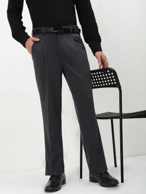 Men's Grey Solid Formal Trousers Casual Comfort Layers