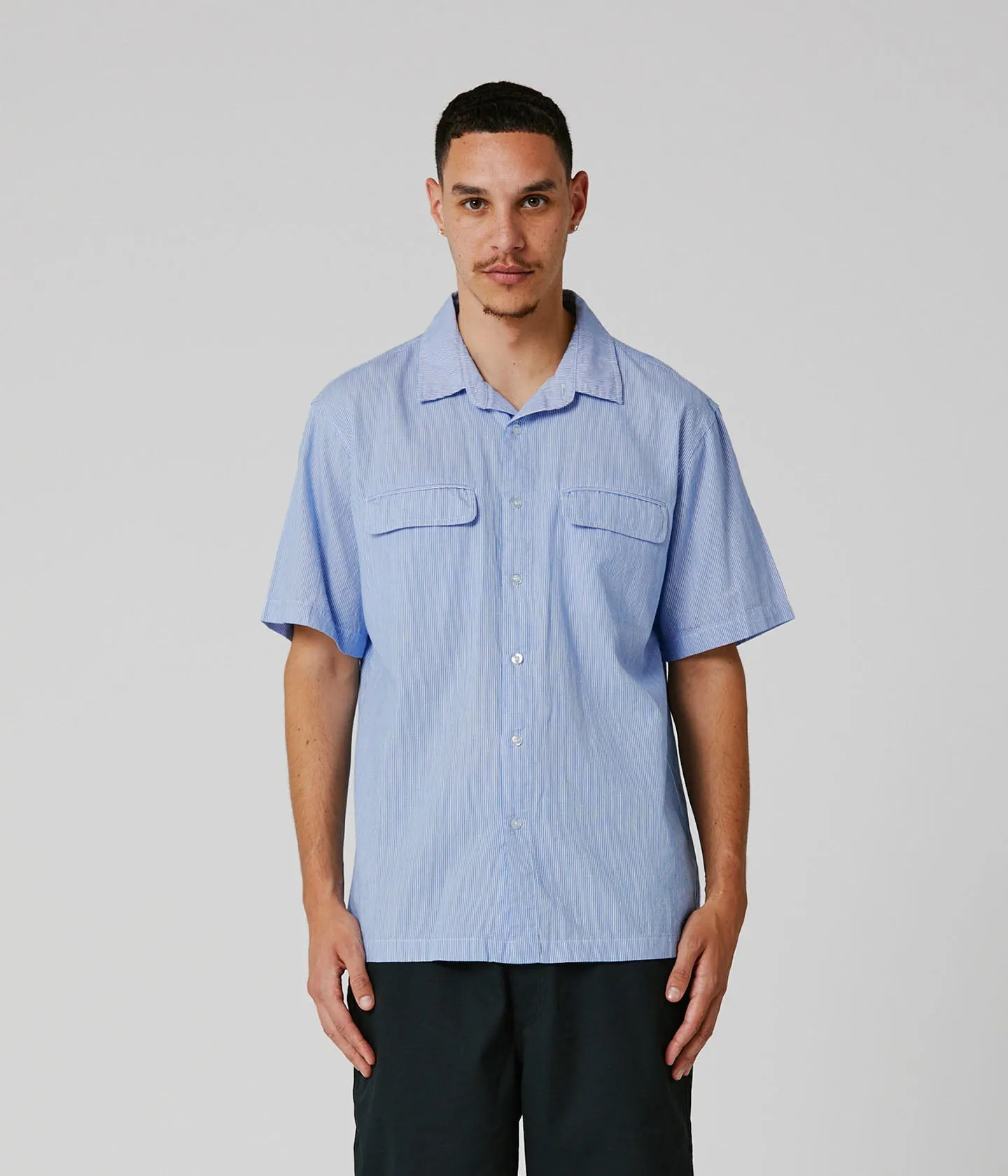 Active Essentials BROADCAST STRIPED SS SHIRT // BLUE WHITE