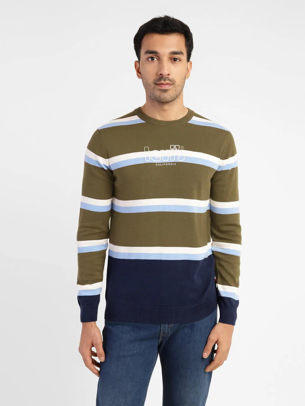 ZeroWaste Manufacturing Men's Striped Crew Neck Sweater