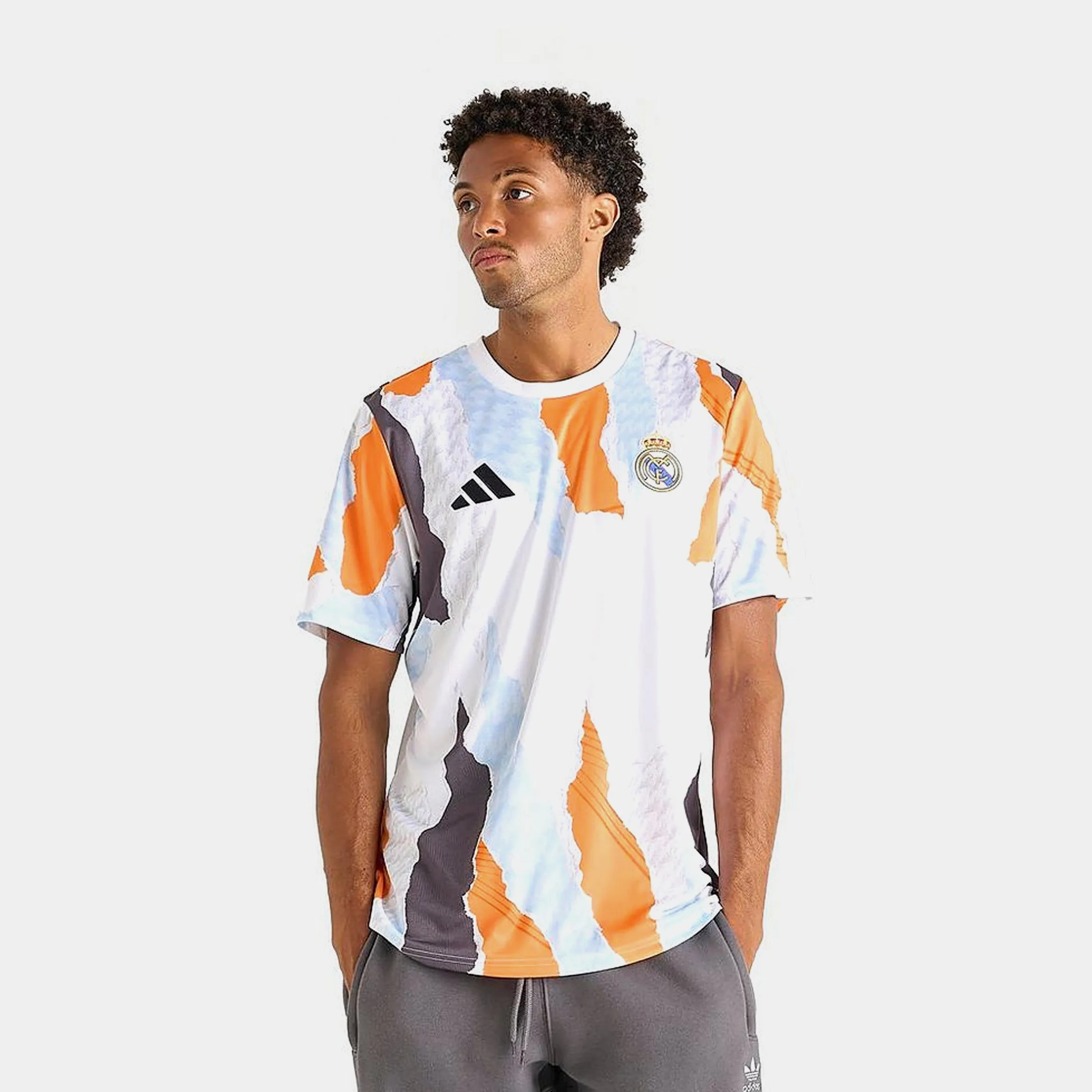 Odor Resistant Finish Real Madrid CF Elite Pre Match Soccer Mens Jersey (White/Orange)