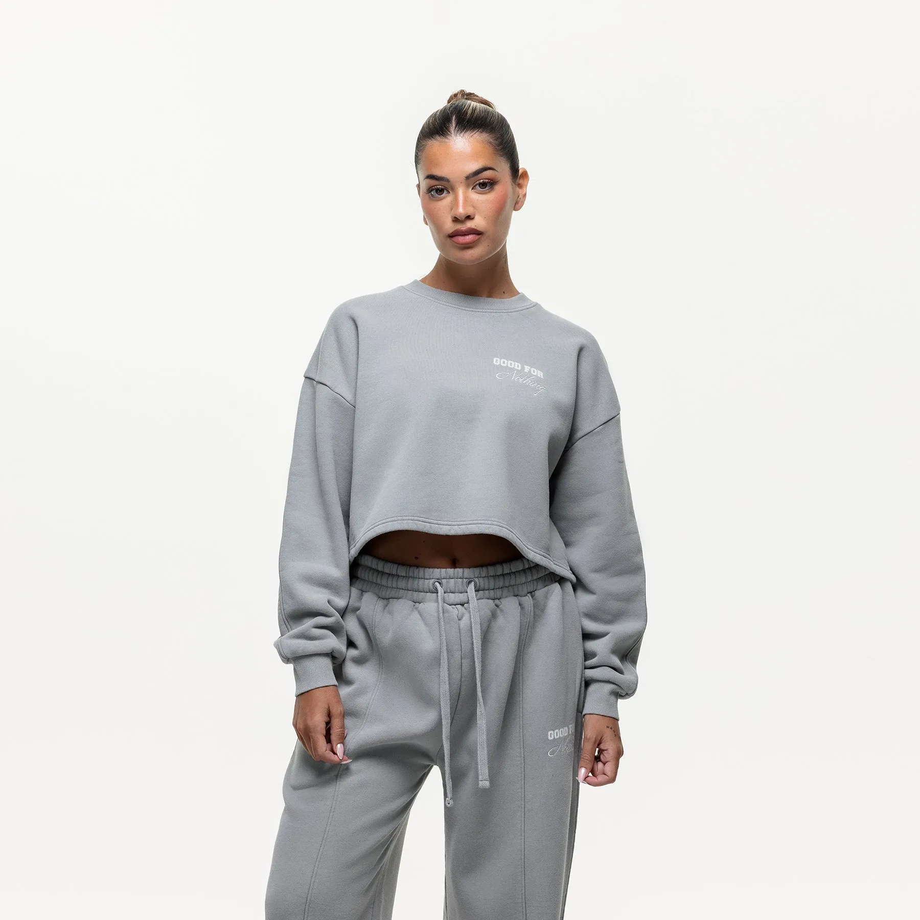 Easy to Carry Slouch Grey Crop Sweatshirt