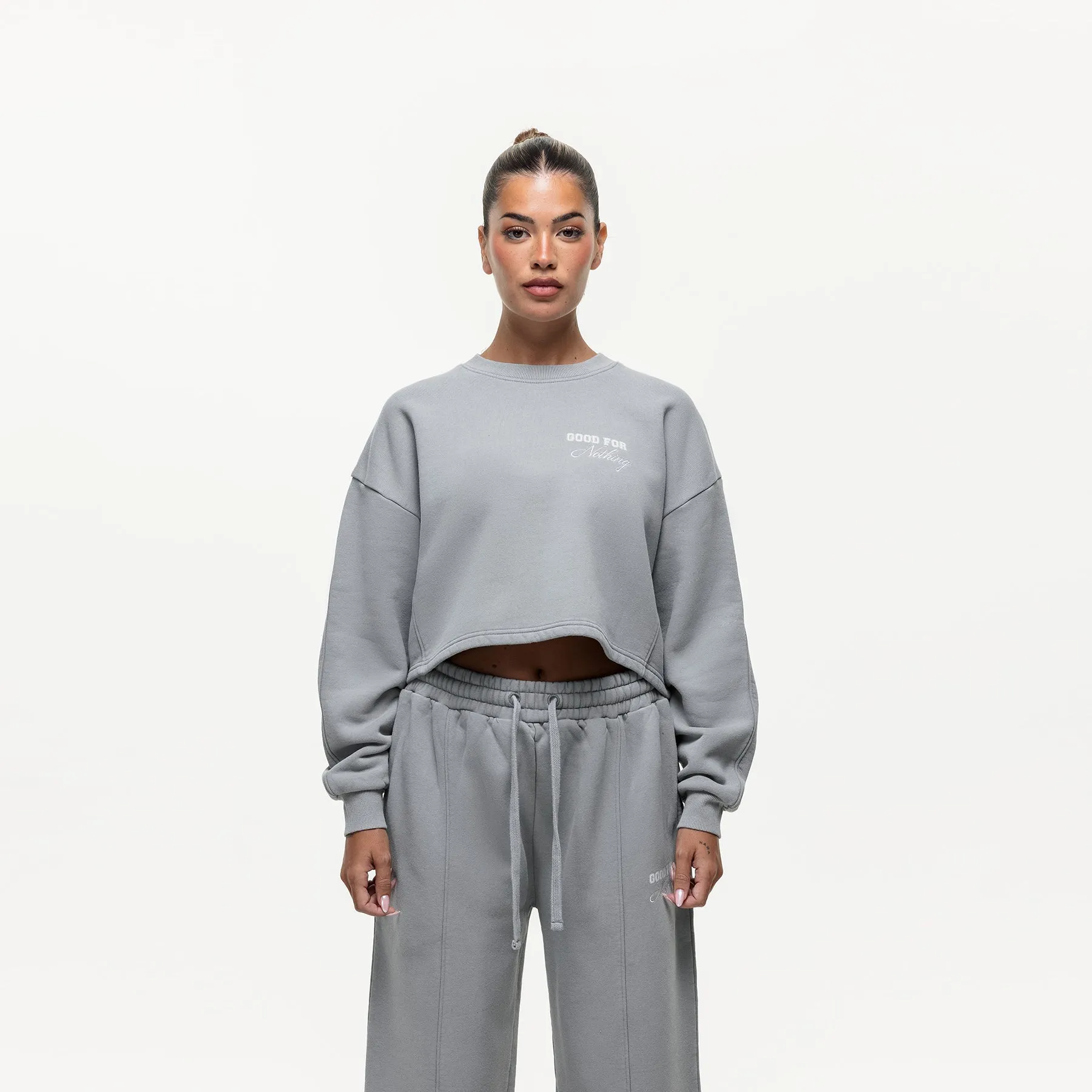 Street Relaxed tag accents Slouch Grey Crop Sweatshirt