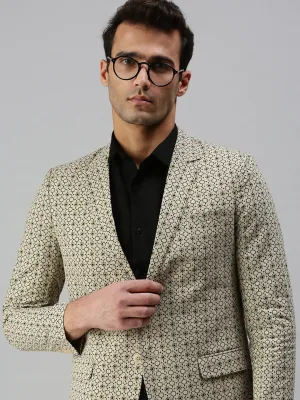 Foldable Storage Breathable Material Men's Beige Printed Slim-Fit Single-Breasted Blazer