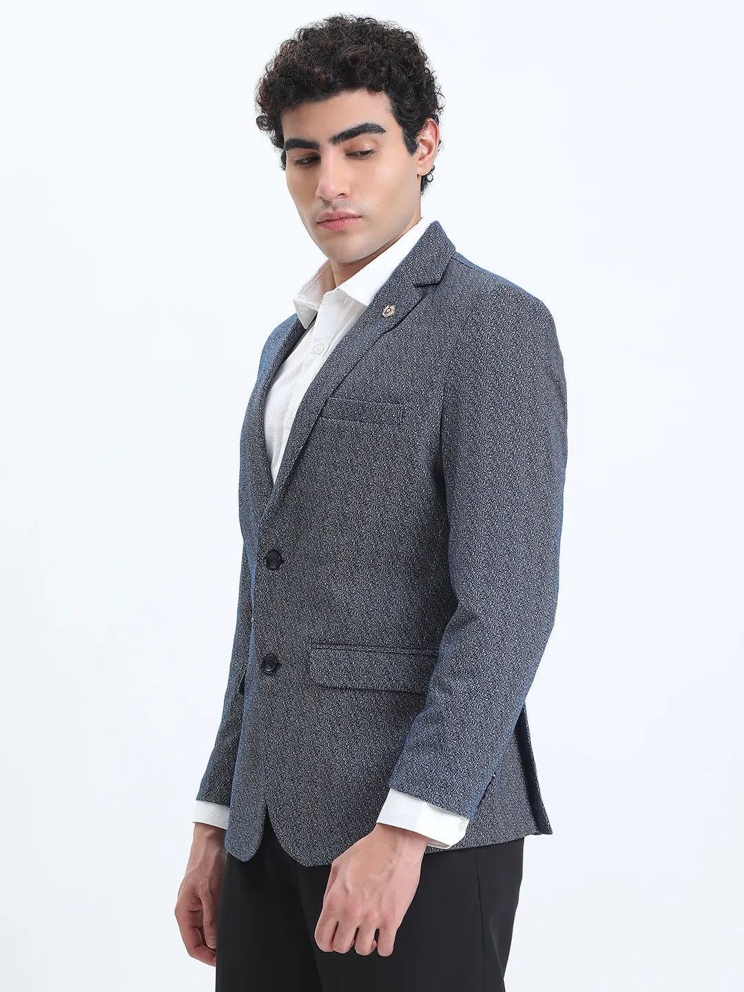 Men's Printed Blue Single-Breasted Slim Fit Blazer Sun Protective Fabric