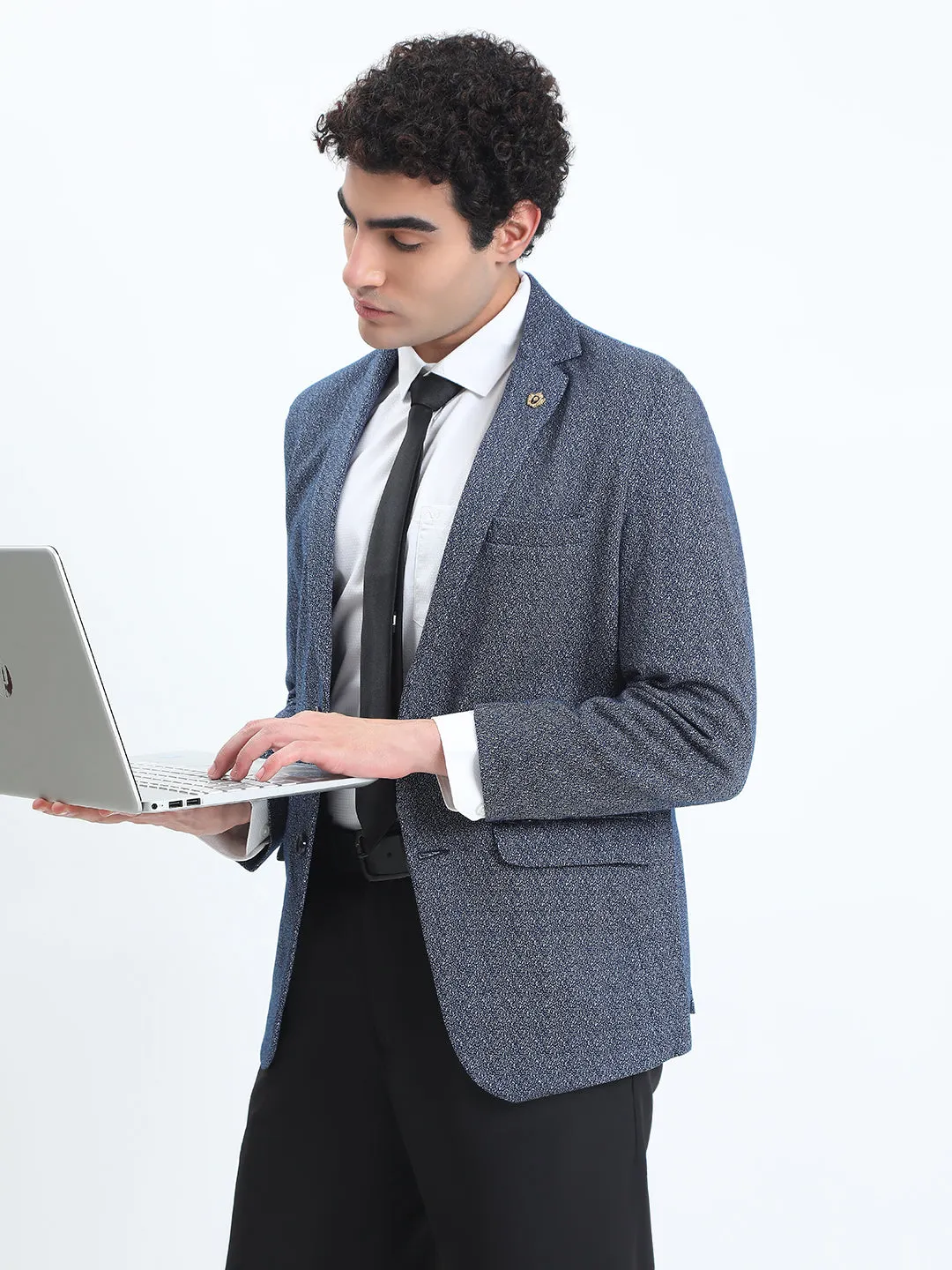 Men's Printed Blue Single-Breasted Slim Fit Blazer Tailored Cut Style Slim Tailored