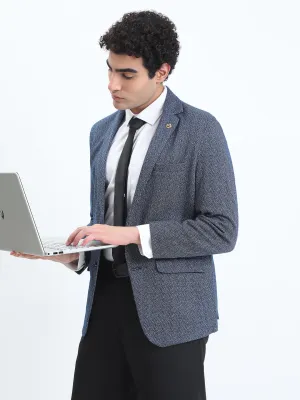 Men's Printed Blue Single-Breasted Slim Fit Blazer Tailored Cut Style Slim Tailored