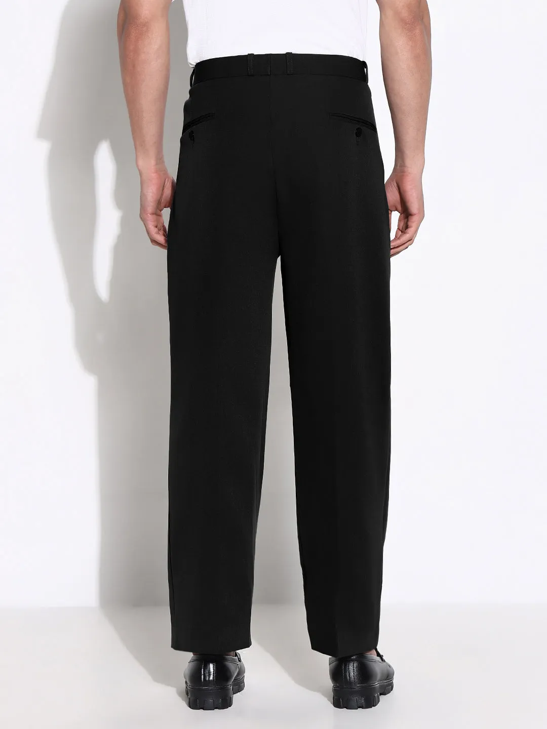 Men's Black Loose Fit Formal Trousers Adjustable drawstring