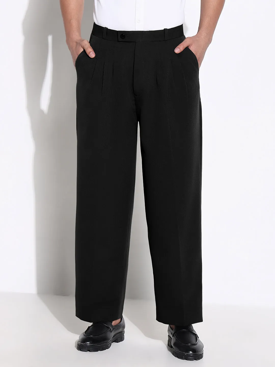 Men's Black Loose Fit Formal Trousers Core Flex