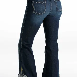 Casual Cool Cruel Hannah Embroidered Flare Indigo in Dark Stone Wash
