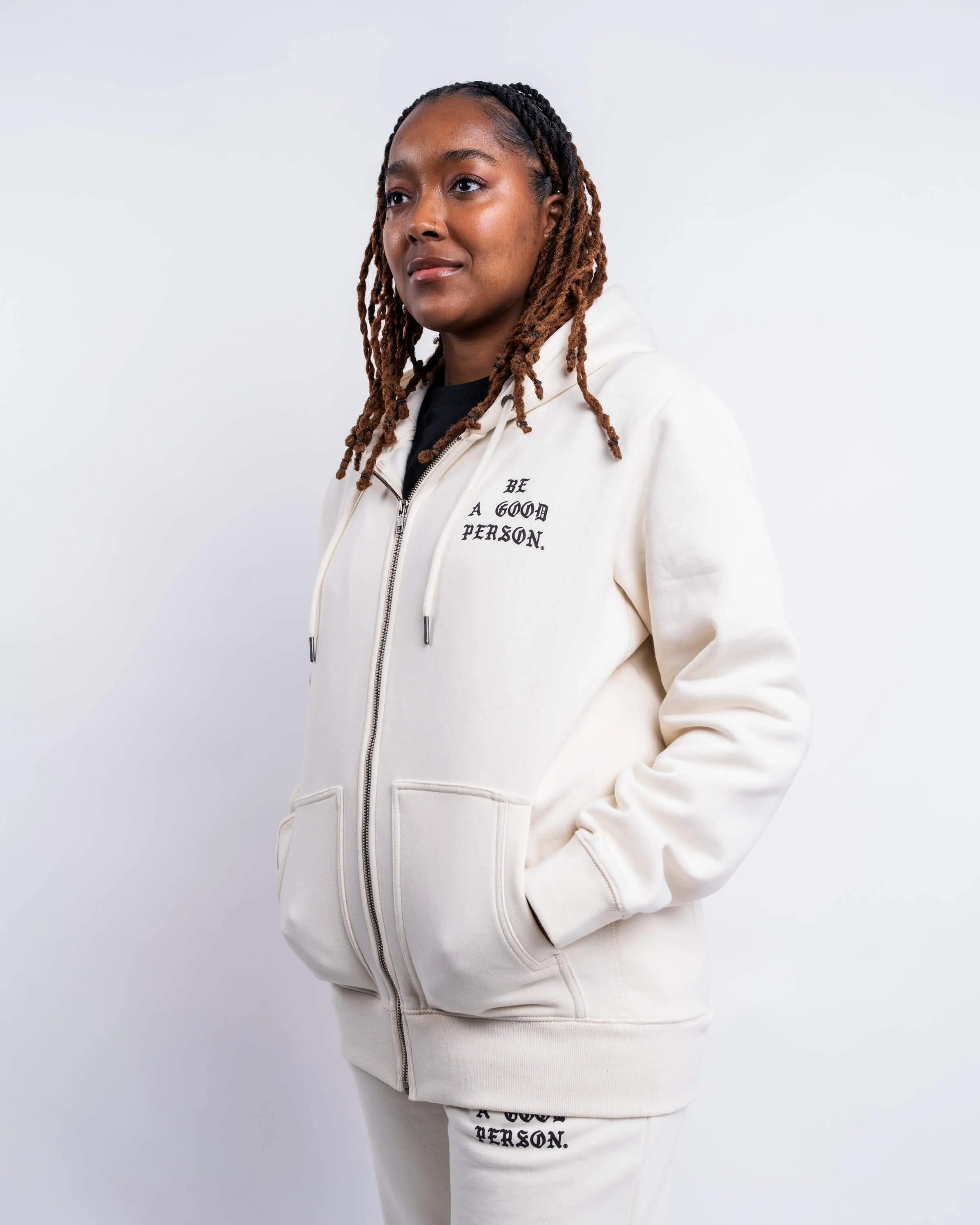 Easy Look Saint Script Zip Up - Cream