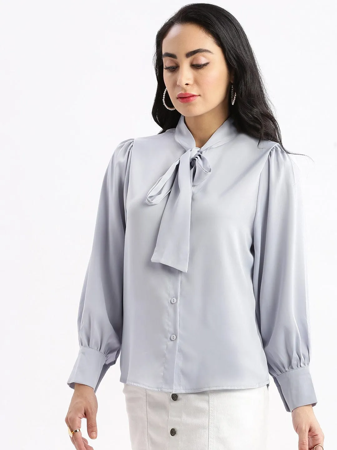 Versatile Trend Women's Blue Standard Boxy Opaque Casual Shirt