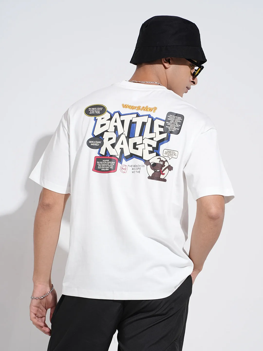 Men's Graphic Print White Short Sleeves Round Neck Relaxed Fit T-Shirt Casual Chic Look LayeredHemDetails