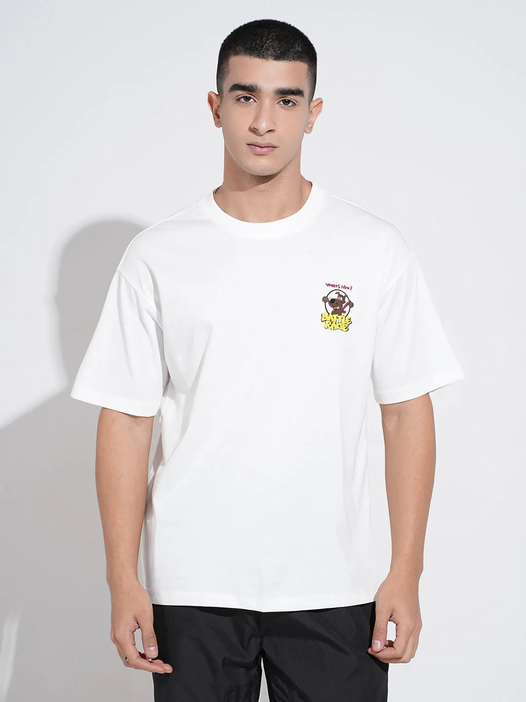 DurableStitching Light Comfort Men's Graphic Print White Short Sleeves Round Neck Relaxed Fit T-Shirt