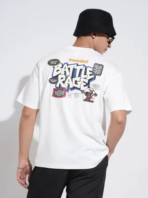 Men's Graphic Print White Short Sleeves Round Neck Relaxed Fit T-Shirt Casual Chic Look LayeredHemDetails