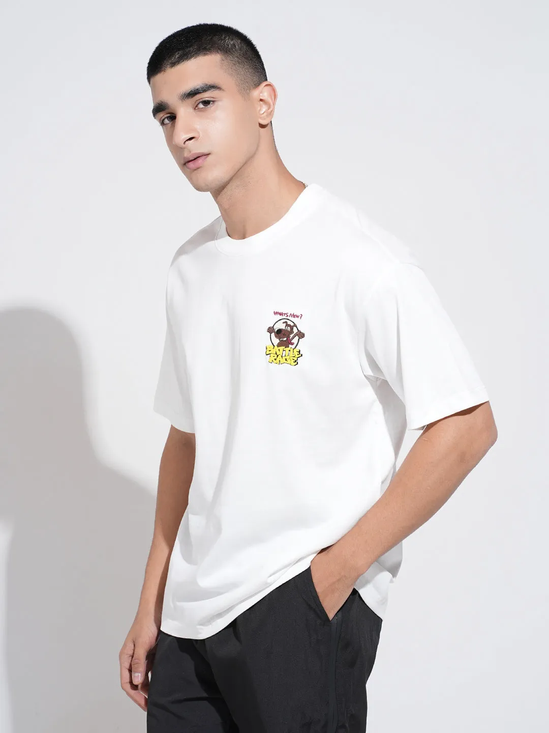 Men's Graphic Print White Short Sleeves Round Neck Relaxed Fit T-Shirt Active Look Street Trendy