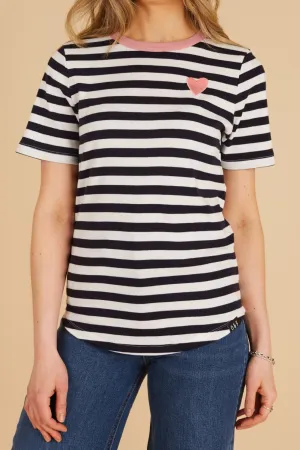 O&F Heart Embroidered Short Sleeve Breton Tee - Navy Casual Performance Fit