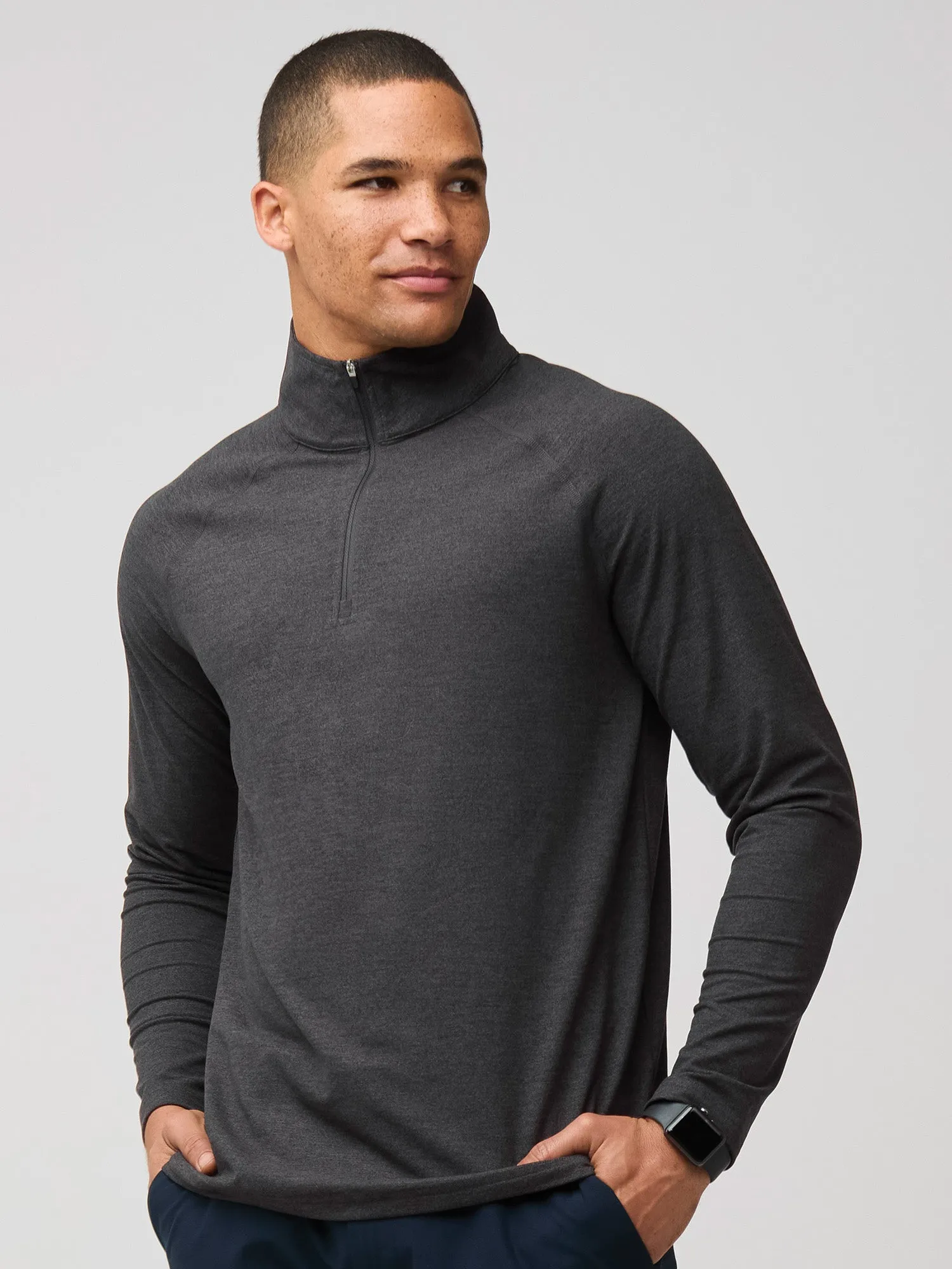 Charcoal Tech Quarter Zip No Shrink Fabric