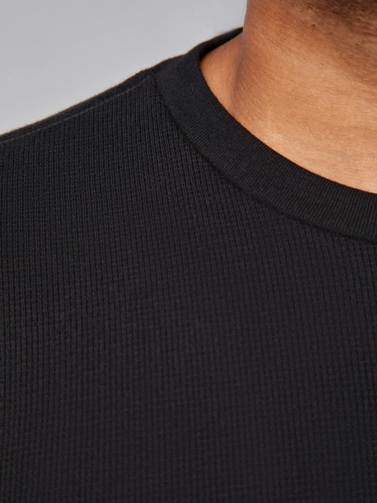 Black Thermal Long Sleeve Crew Soft Layer Garment Dyed Technique