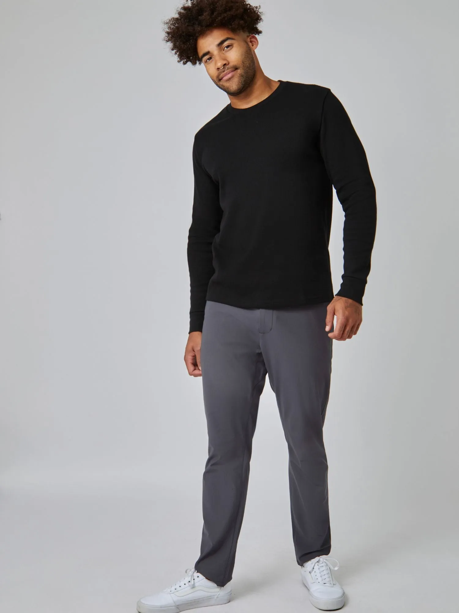 Comfort and Fit Casual Style Black Thermal Long Sleeve Crew
