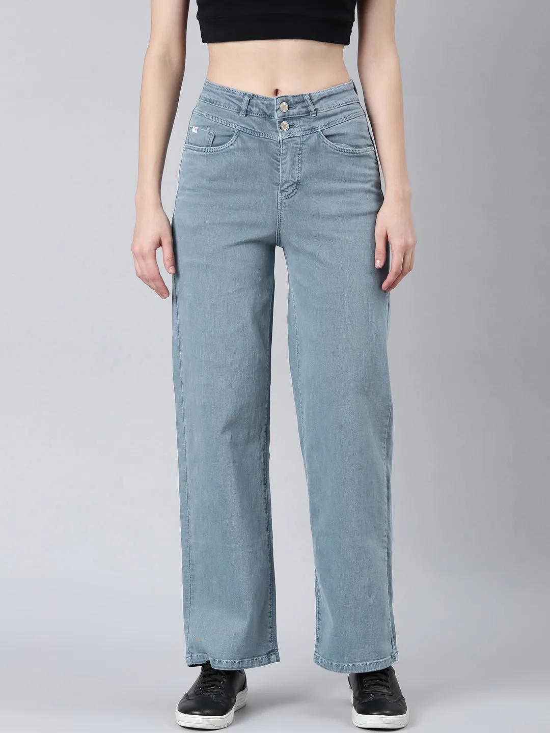 Elegant Formal Recycled Fiber Content Women's Grey Wide Leg Stretchable Denim Jeans