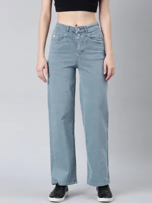 Elegant Formal Recycled Fiber Content Women's Grey Wide Leg Stretchable Denim Jeans