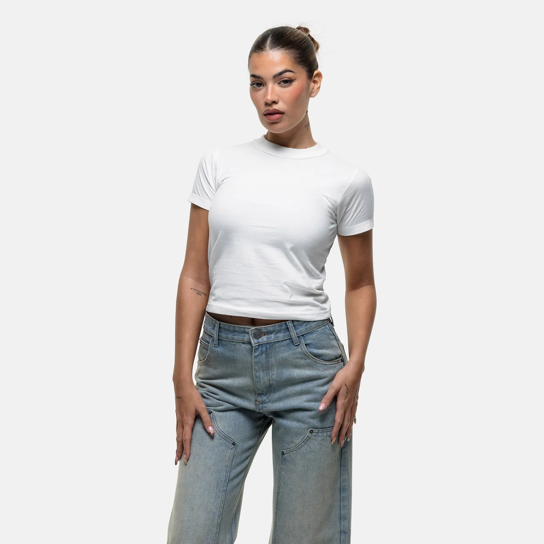 Stretch Comfort Breathable Cotton Fabric Reverse Off White T-shirt