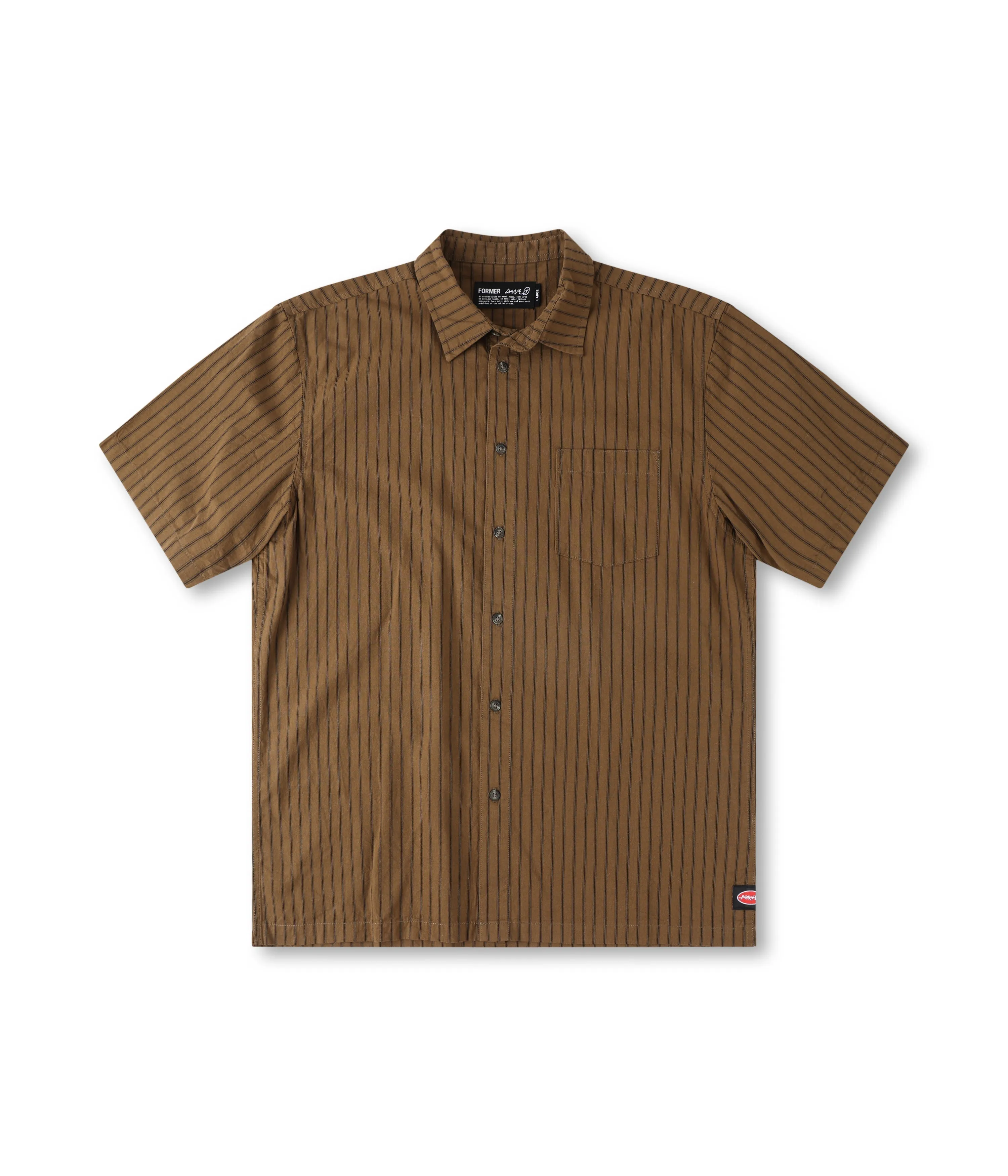 REYNOLDS STRIPE SS SHIRT // BARK Water Based Ink Print