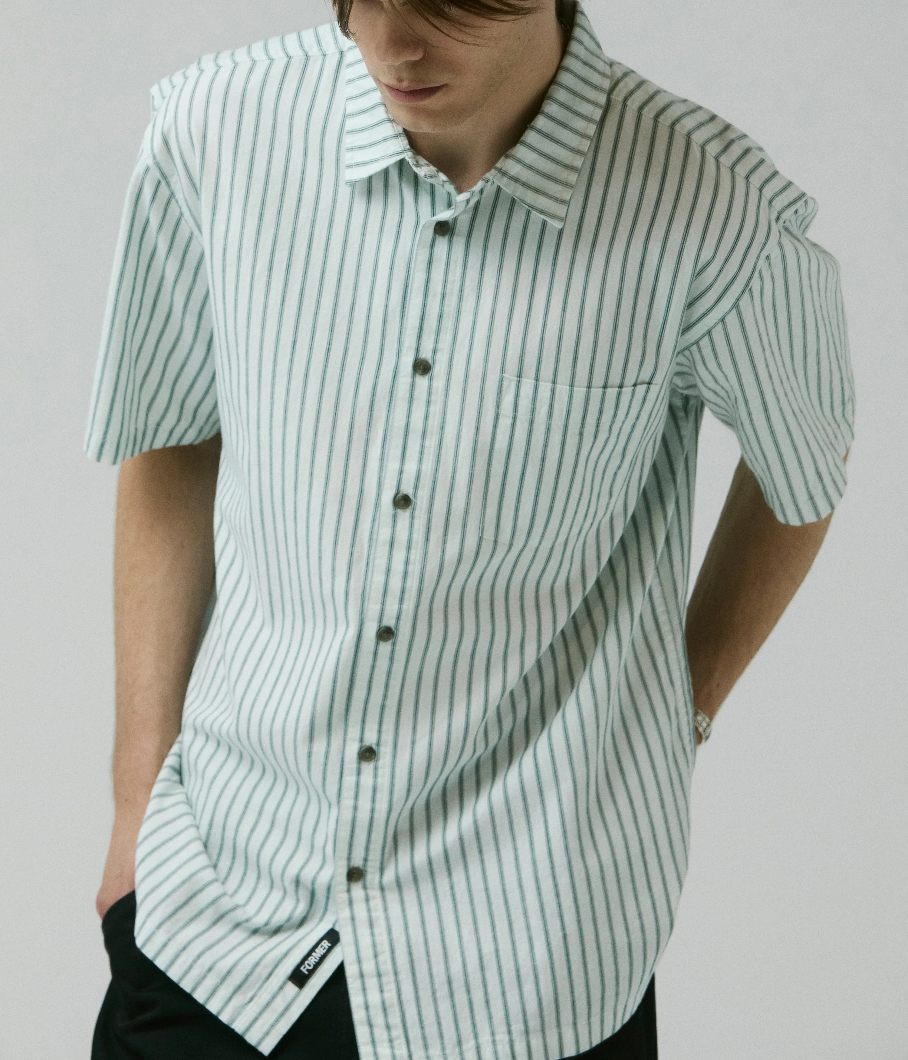 REYNOLDS STRIPE SS SHIRT // BONE Flexible Ribbed Cuffs Timeless Layering
