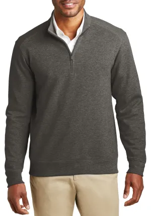 JustBlanks Men's Long Sleeve Interlock Quarter-Zip Pullover Bamboo Fiber Composition Interlock Ribbed Collar