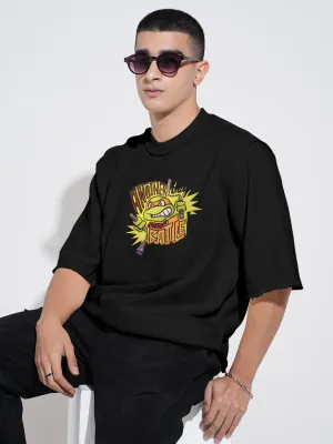 Stylish and Easygoing Sustainable Dye Process Men's Graphic Black Round Neck Oversized T-Shirt